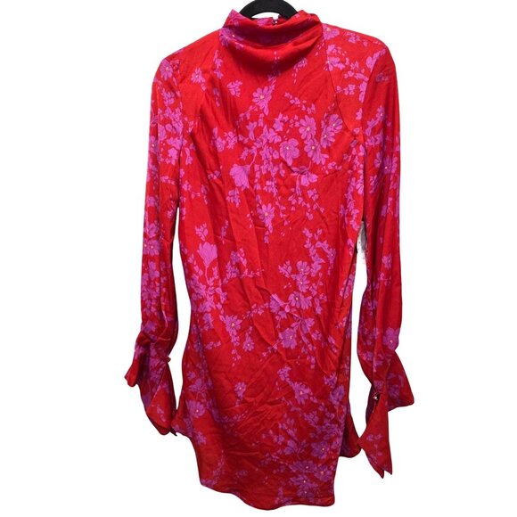 NWT Free People Red & Purple Floral Long-Sleeve Fair Cottagecore Mini Dress Open - Picture 1 of 8